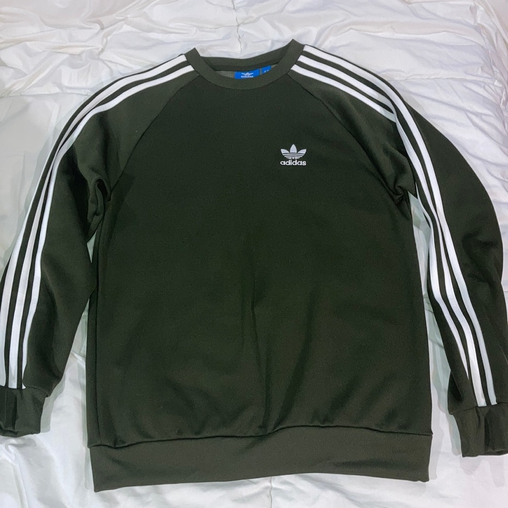 Adidas Originals Treefoil Olive Army Green Long Sleeve Thin Crewneck